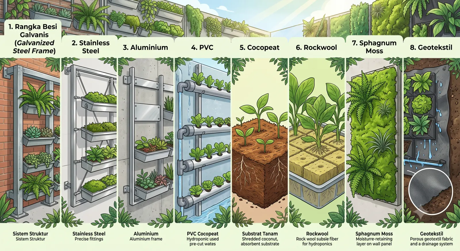 Material Vertical Garden: Jenis, Fungsi, Kelebihan, dan Cara Memilih Material yang Tepat